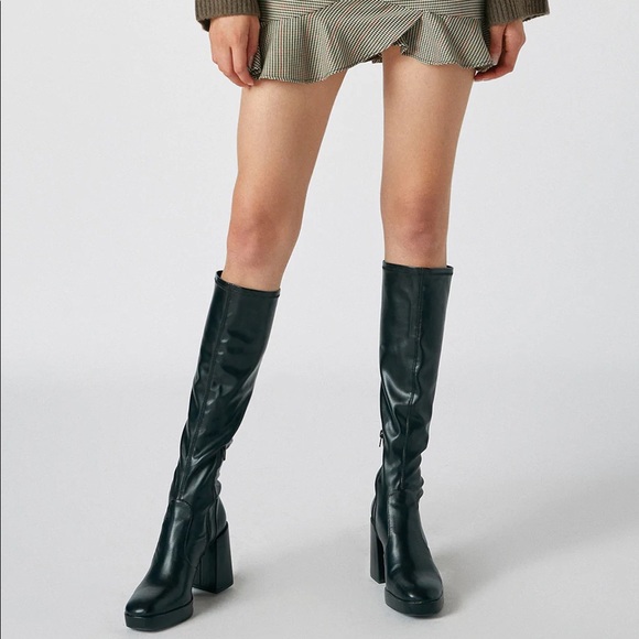 pull&bear platform heel knee boots